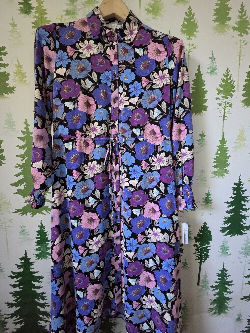 Nicole Miller Floral Button-Front Midi Shirt Dress